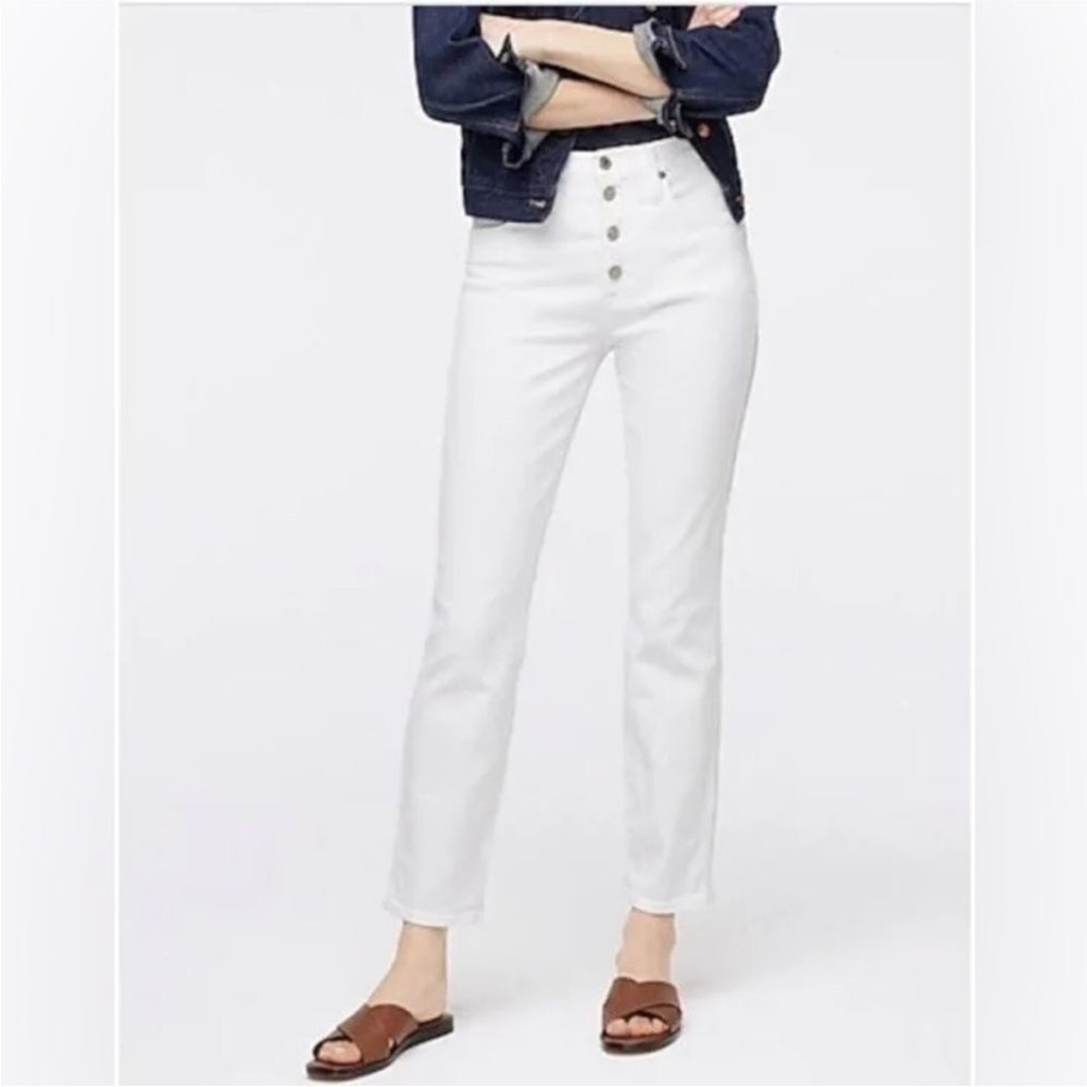 J. Crew White High-Rise Ankle Straight Jeans